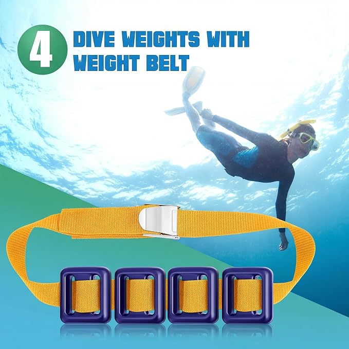 Tellegloww 4 Pcs Dive Weights Belt for Scuba Diving Coated Dive Weights Nylon Dives Belt with 1 Metal Quick Release Buckle for Free Diving Spear Fishing