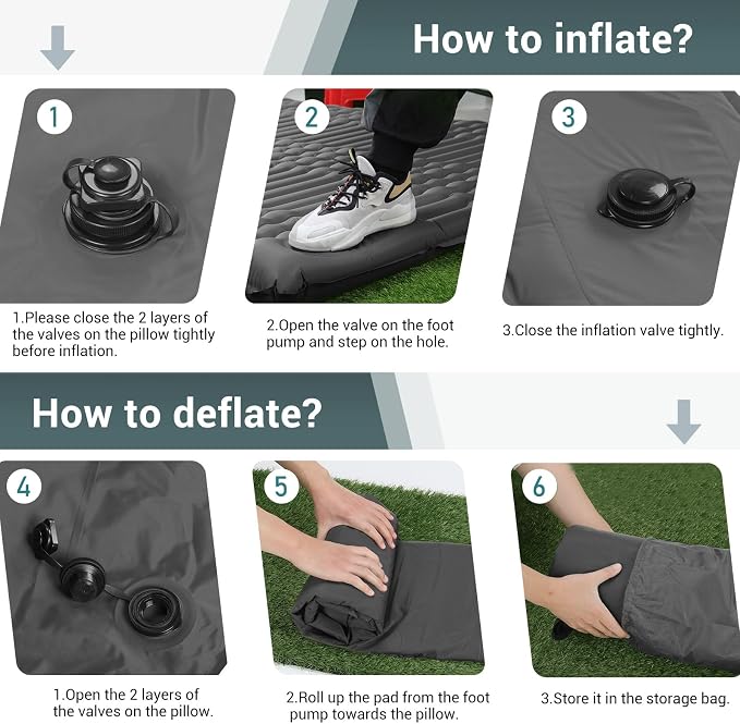 Elegear CumbreX™ Double Sleeping Pad for Camping, 4.7" Ultra-Thick Inflatable Camping Sleeping Pad 2 Person with Built-in Foot Pump, Portable Camping Sleeping Mat for Backpacking Hiking Tent,Gray Full