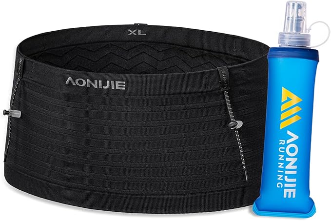 Running Belt for Men Women with 250ml Collapsible Water Bottle, Lightweight Reflective Waist Pack for Running, Hiking, Training - XL