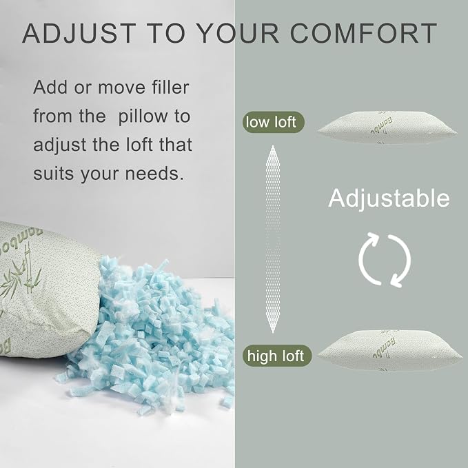 Camping Pillow for Sleeping 2 Pack,Filled in Shredded Memory Foam,Portable with Storage Bag,Soft Cover,Small Pillow for Travle,Camp,Backpacking,Hiking Gear&Accessories