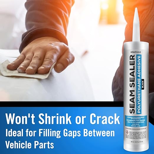 [2 Pack] Polyurethane Seam Sealer Automotive Compound Black — Paintable Auto Body Seam Sealer, Won't Shrink or Crack, Flexible Joint Filler for Bare & Painted Metal, RV Roof Sealant with Gloves, 10oz