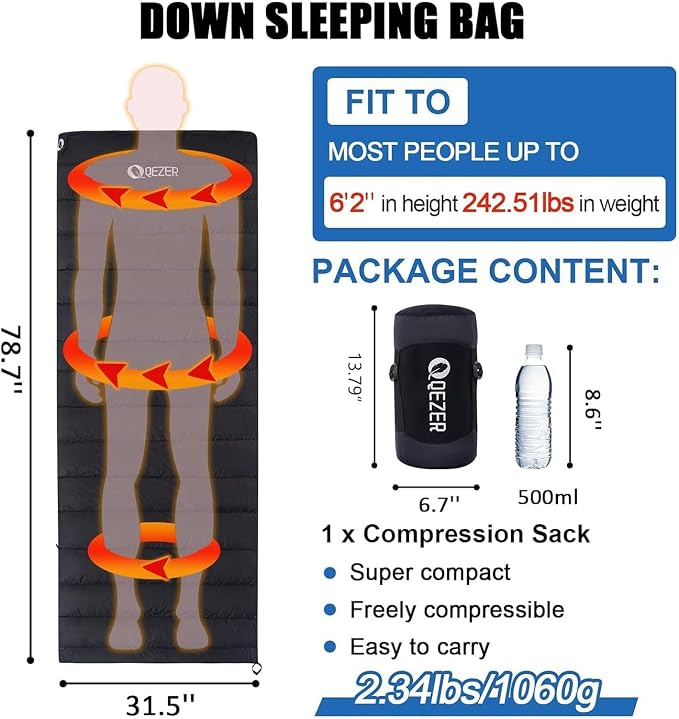 Down Sleeping Bag for Adults, Ultralight Wearable Sleeping Bag for Backpacking