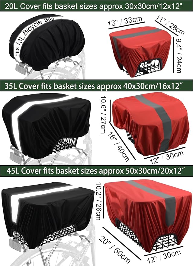 35L Bicycle Basket Waterproof Rain Cover with Reflective Strip Bicycle Rear Rack Rain Cover Black