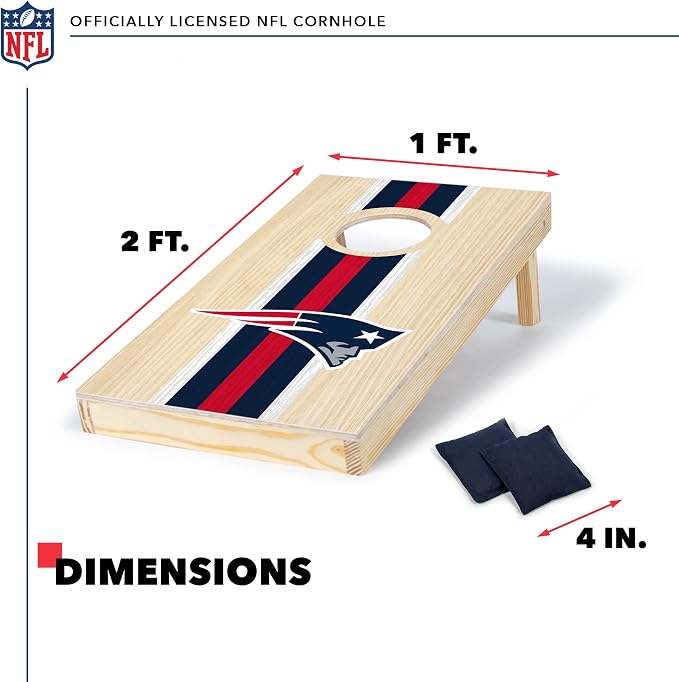 NFL Football Portable Size 1' x 2' Solid Wood Cornhole Set with Direct Print HD Team Graphics – Travel Size