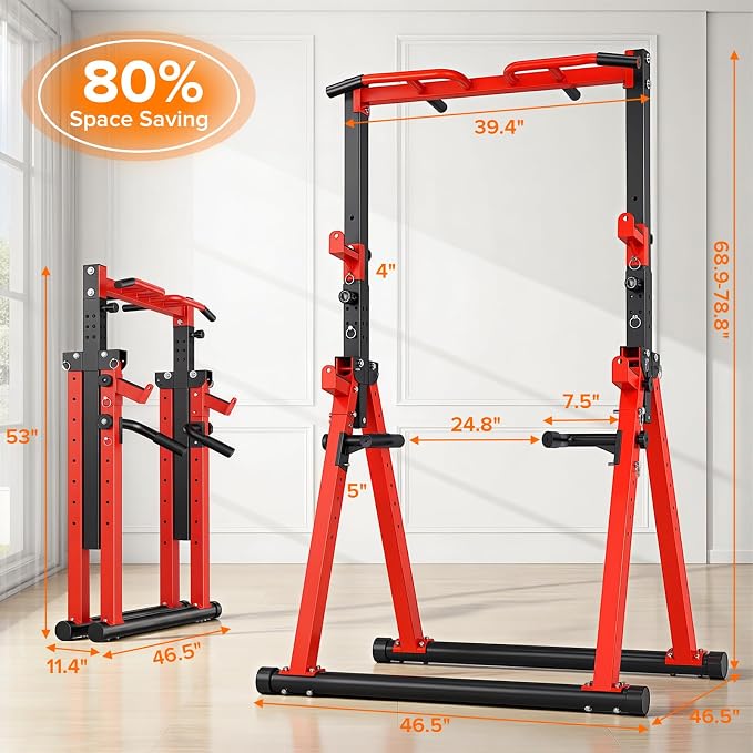 700LBS Foldable Power Tower Pull Up Bar - Multi-function Power Tower Dip Station with Adjustable Height for Home Gym, Portable Free Standing Strength Training Equipment for Indoor & Outdoor