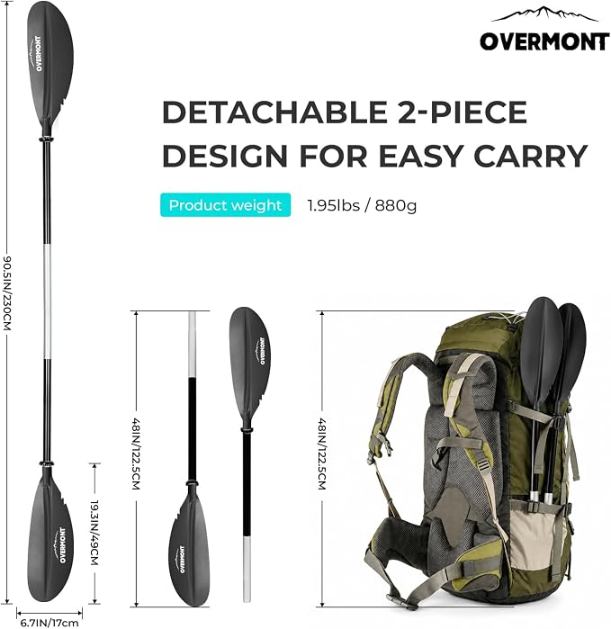 Overmont Kayak Paddles with Leash - Heavy Duty Aluminum Alloy Shaft Boating Oar for Kayaking Boating Canoeing 218cm/86in - 230cm/90.5in - 241cm/95in