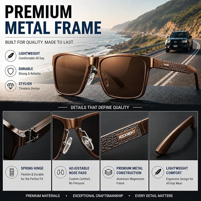 ROCKNIGHT Polarized Driving Sunglasses with Spring Hinges