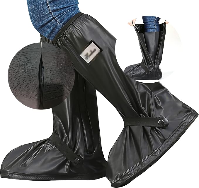 SooGree Waterproof Rain Shoe Covers Men Reusable Foldable Rain Snow Boot Shoe Covers with Reflector Non Slip Shoe Protector for Raining Day,Cycling,Gardening,Fishing,Hiking, Farming
