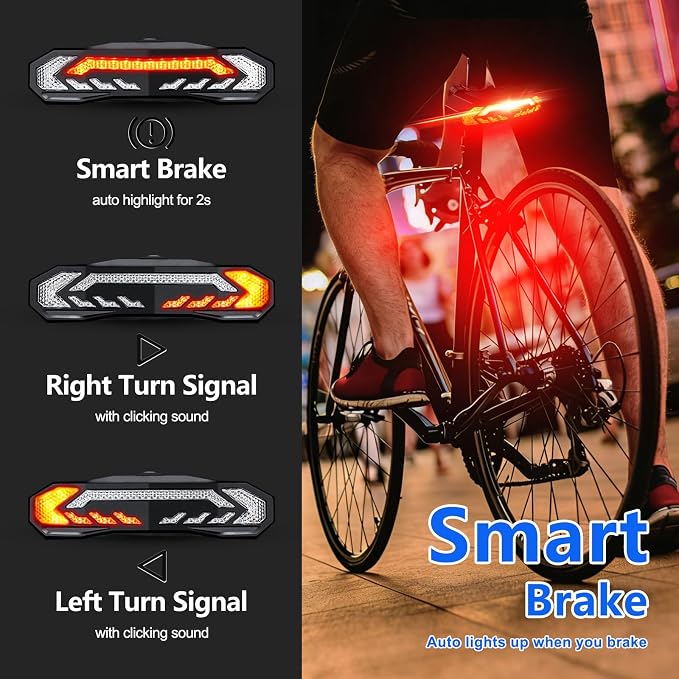 NineLeaf Bike Turn Signals, Turn Signal Kit for Ebike, Bike Turn Signals Front and Rear Auto On/Off Electric Bell Automatic Brake Light Remote Control Rear Light USB Rechargeable IP65 Waterproof