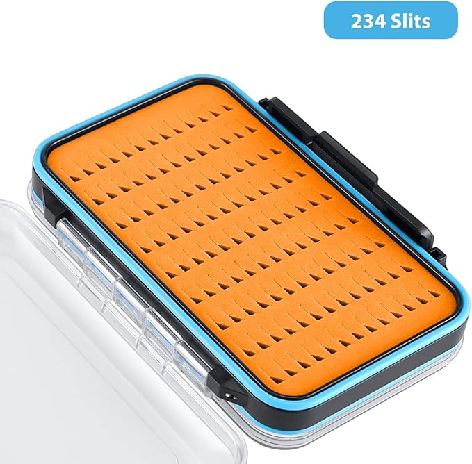 Gonex Fly Boxes for Fly Fishing Jig Boxes Two-Sided Waterproof Lightweight Fly Fishing Box Easy Grip Transparent Lid Fly Fishing Lures Box, 5.9"x 3.8"x 1.77", Orange