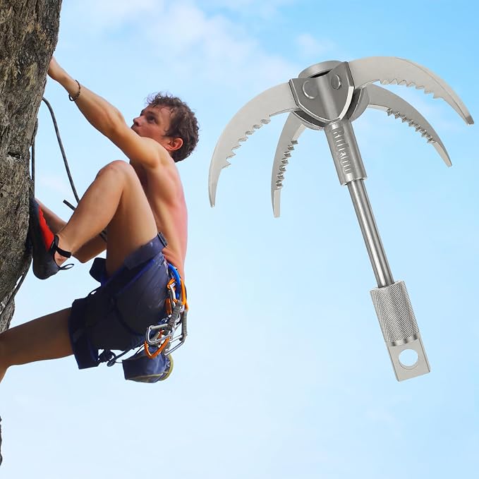 Grappling Hook Folding Claw Multifunctional Stainless Steel Hook for Outdoor Camping Hiking Tree Rock Mountain Climbing