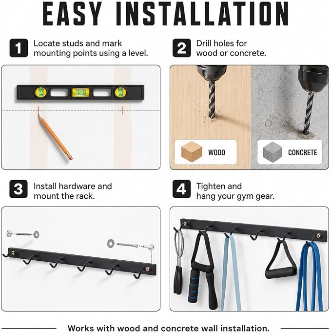Cable Attachment Storage Rack, LAT Pulldown Bar Holder, Home Gym Organizer for Cable Handles and Attachments