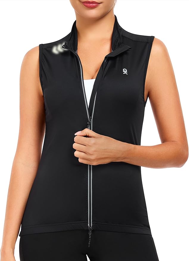 Little Donkey Andy Women's Breathable Cycling Vests full Zip Reflective Sleeveless Jerseys Running Biking Shirts 4 Pockets