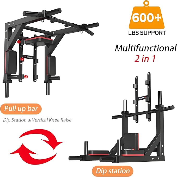 HAKENO Multifunctional Wall Mounted Pull Up Bar/Chin Up bar,Dip Station for Indoor Home Gym Workout,Power Tower Set Gym Equipment 800LBS