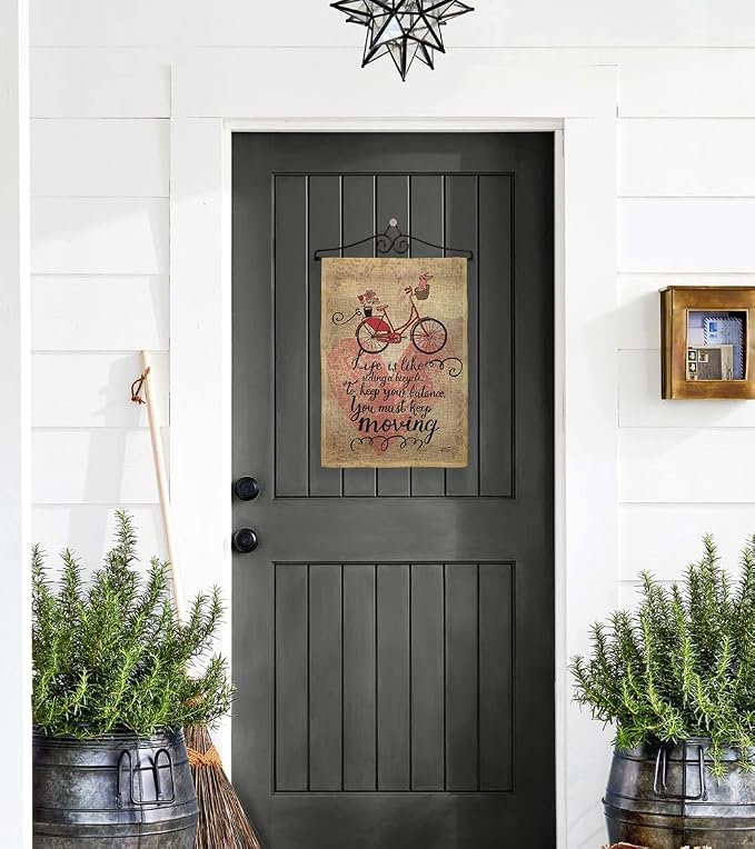Must Keep Moving Burlap Garden Flag- Set Wall Hanger Sports Cycling Ride Bicycle Bike Velo Entertainment Activity Physical - House Decoration Banner Small Yard Gift Double-Sided Made In USA 13 X 18.5