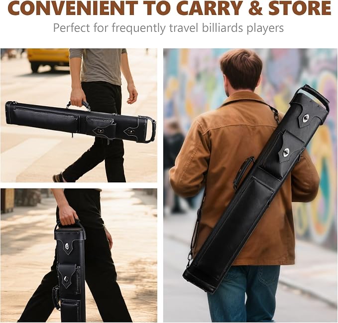 Hard 3x5 Pool Cue Case, 8 Hole Pool Cue Stick Case Billiard Cue Case, Holds Up to 3 Butts and 5 Shafts, Topstitching Design