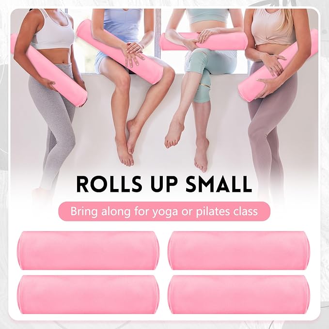 Breling 4 Pack 72" x 24" Hot Yoga Towel Non Slip Microfiber Mat Towel Sweat Absorbent Soft Pilates Mat Essentials for Hot Yoga Pilates Exercise (Pink)
