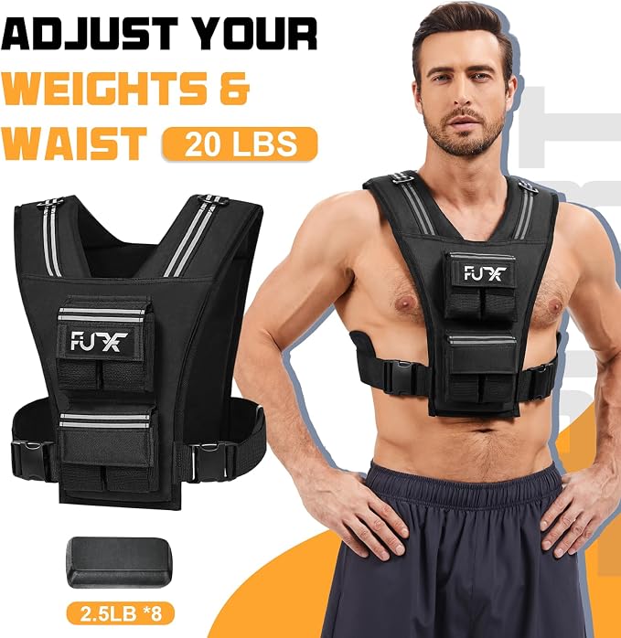 FUFF Adjustable Weighted Vest Men,20/30/40 LB Weight Vest for Strength Trainin, Workout Vest Woman with Removable Iron Weights for Walking, Rucking, Running, Exercise