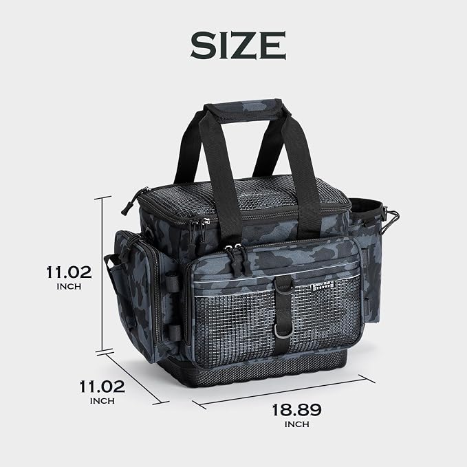 Ghosthorn Large Fishing Tackle Bag with Rod Holder Waterproof Gear Storage | Waterproof Fishing Bag with Padded Shoulder Strap Fishing Gear and Equipment Storage for Saltwater Freshwater
