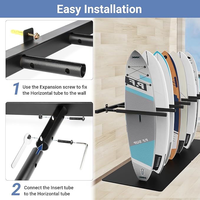 Surfboard Rack Wall Mount 6 Arms/8 Arms, Surfboard Rack for Wall with Rubber Mat, Vertical Paddle Board Storage Holds 6 Boards/8 Boards Storage Mount System at Home and Garage