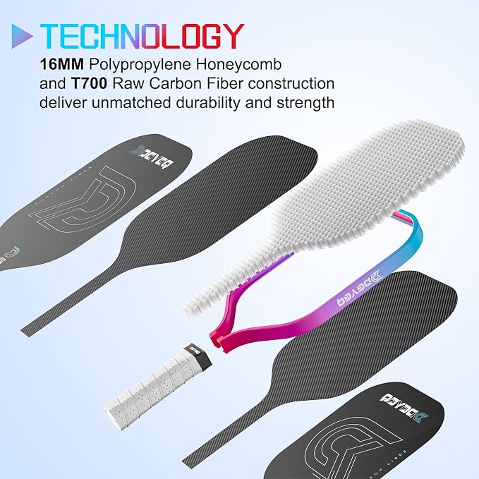 DGYGQ Pickleball Paddles with Polypropylene Honeycomb Core, T700SC Power Carbon Fiber Pickleball Paddle, Increased Power for Ultimate Spin & Consistency