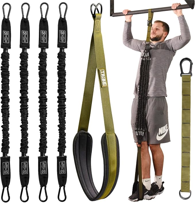 Pull Up Assistance Bands - 4 Heavy Duty Pull Up Bands with Adjustable Strap and Foot Rest - Stackable Pull Up Assist Band Set for Pull Up Bar - Resistance Bands for Pull Ups Chin Ups Strength Training