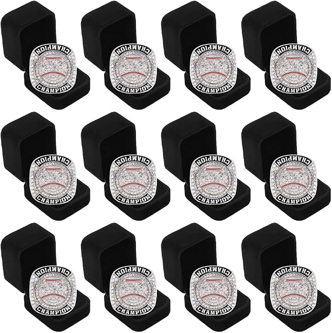 12 Pcs Baseball Championship Ring Trophy Award Gift Tournament Championship Ring Winner Tournament Team, from Size 8 to 11,