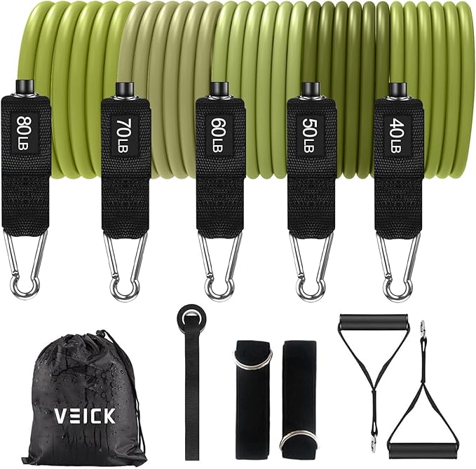 VEICK Resistance Bands Set, 10-150 LBS Stackable Exercise Bands with Handles, Ankle Straps & Door Anchor, Workout Bands for Home Gym, Yoga, Pilates, Physical Therapy for Men Women