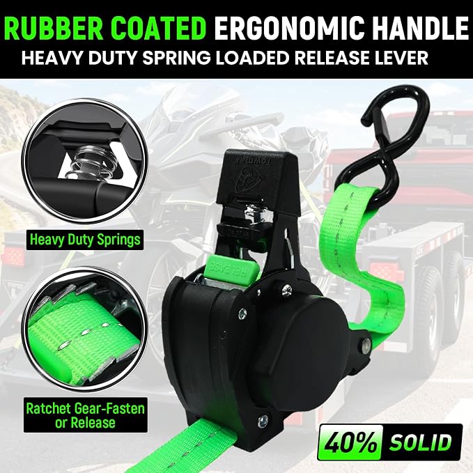 Retractable Ratchet Straps (Patented-4pack) - 1 inch x 10Feet (1,800lb Break Strength) Auto Self Retracting Tie Down Straps - Self Retractable Straps with Refletcive for Motorcyle, Truck or Cargo