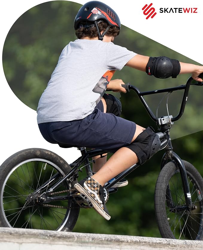 SKATEWIZ Skateboard Pads Protective Gear Set for Kids and Adults - Smash - Roller Skate Pads [6pc] with Wrist Guards - Skating Protective Gear - Roller Derby