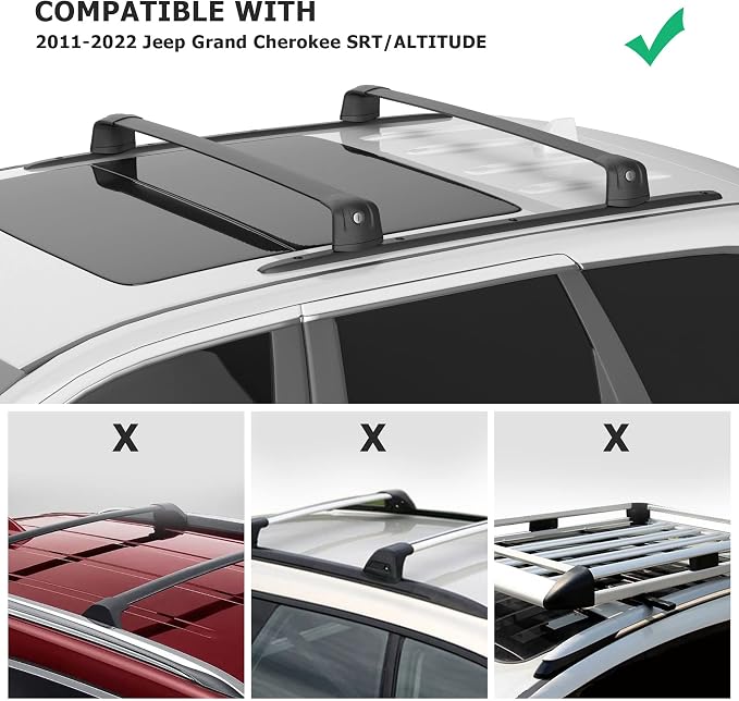 300LBS Roof Rack Cross Bars Compatible with Jeep Grand Cherokee Altitude/SRT/Trackhawk 2011-2022, Aluminum Car Cargo Crossbars Rooftop Luggage Kayak Bicycles Canoe Carrier