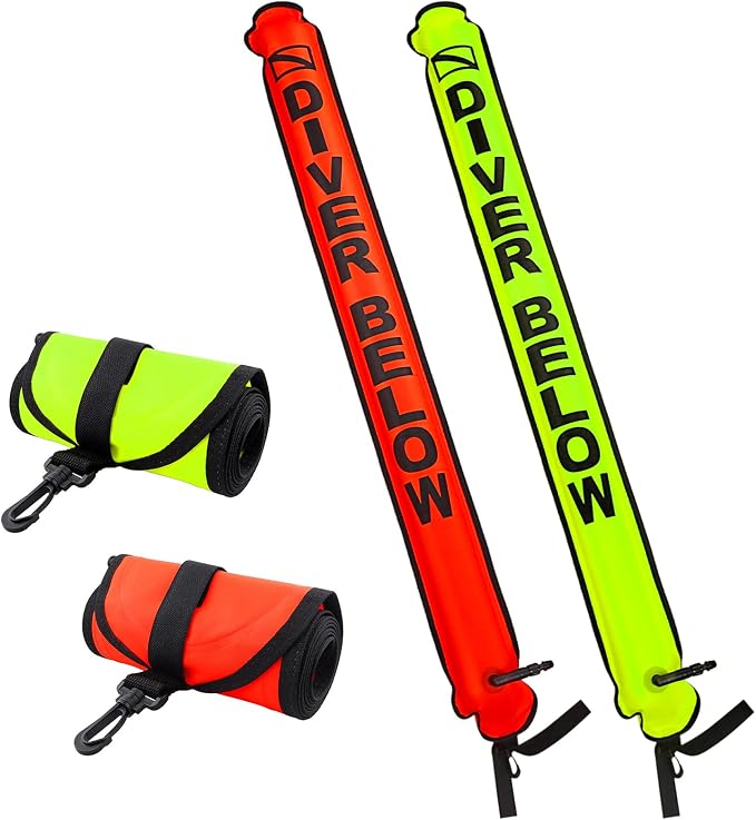 Surface Marker Buoy, Scuba Diving Surface Marker Signal Tube with Reflective Strip and Plastic Clip
