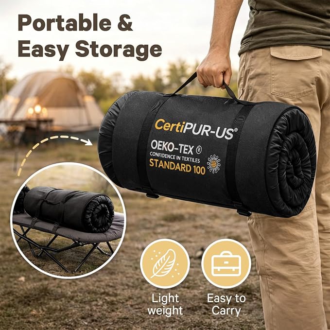 CYMULA Camping Cot Pad 2 Inch Memory Foam, Camping Pad for Folding Cot and Foldable Cot, Portable Roll Up Camp Gear for Car Camping Travel Tent, Non-Slip Waterproof Bottom, Removable Cover, Pad Only