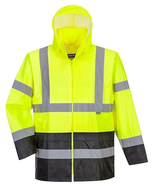 Portwest UH443 Classic Waterproof Rain Jacket in Reflective Contrast Hivis ANSI, XXL