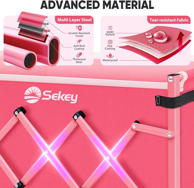 Sekey Wagon Cart with Wheels with 220LBS Capacity,Heavy Duty Wagon Carts Foldable,Lightweight Utility Portable Cart for Grocery, Shopping, Garden, Camping. Pink