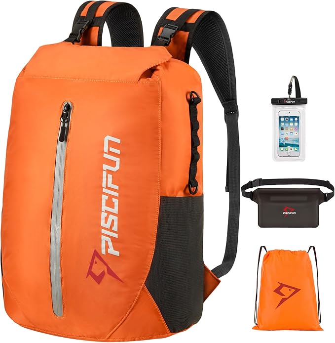 Piscifun Dry Bag Waterproof, Lightweight Dry Backpack Roll-Top Sealed with Waist Pouch and Phone Case Keeps Gear Dry Inside for Kayaking, Boating