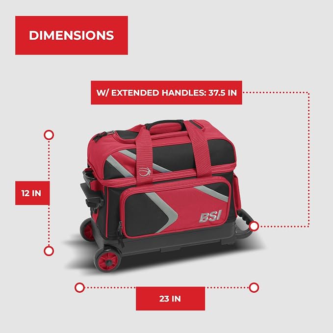 BSI Dash Roller Bowling Bag with Smooth Rolling Wheels, Padded Ball Compartment, Retractable Locking Handle, & Shoe Pocket