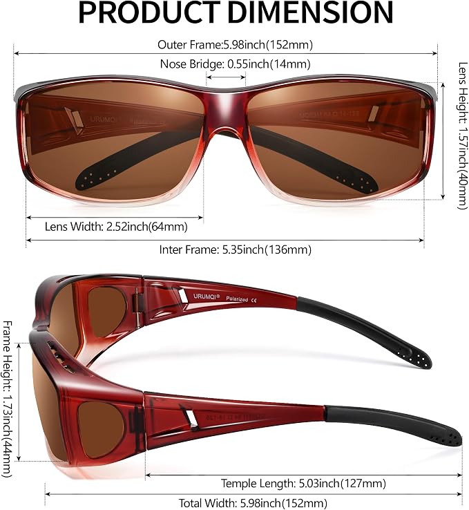 URUMQI Polarized Sunglasses Fit Over Glasses for Men Women, Wraparound Sun Glasses UV400 Protection for Driving Fishing
