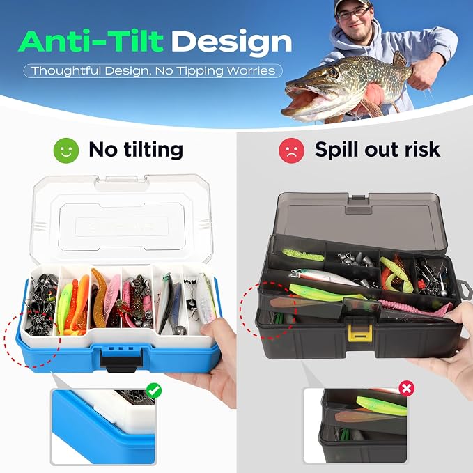 PLUSINNO Fishing Lures Tackle Box Gear Kit with Tackle Included, 373 PCS | Waterproof, Compact & Customizable, for Bass Trout, Freshwater Topwater, 16 Rigs, Fishing Gifts for Men Starter
