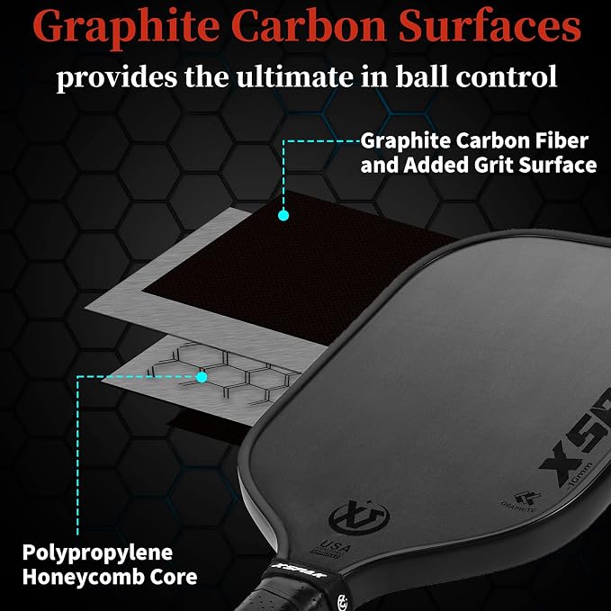 Carbon Fiber Pickleball Paddle - Tournament Edition - World Champion Surface Technology Options Pickleball Racket - USAPA Polypropylene Honeycomb Paddle with Cushion Comfort Grip