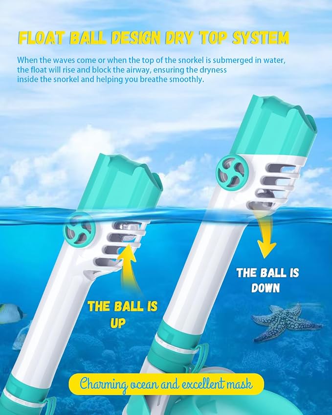WSTOO Kids Full Face Snorkel Masks,Suitable for Beginners Dry Top Snorkeling Gear,Can Your Mouth or Nose to Breathe,180 Degrees Panoramic View,Anti-Fog Anti-Leak,Summer Travel and Vacationing Gifts