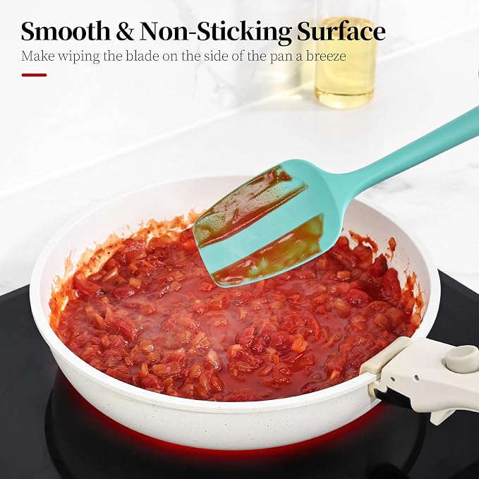 600ºF Heat Resistant Spatulas, High Heat Food Safe Semless Kitchen Silicone Scraper Set for Cooking Baking Mixing Scraping Stirring Nonstick Cookware Pan Bowl (4Pcs,Aqua Sky)