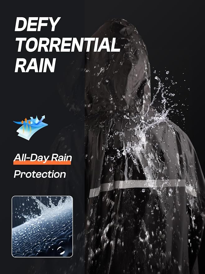 Mens Long Hooded Safety Rain Jacket Waterproof Emergency Raincoat Poncho