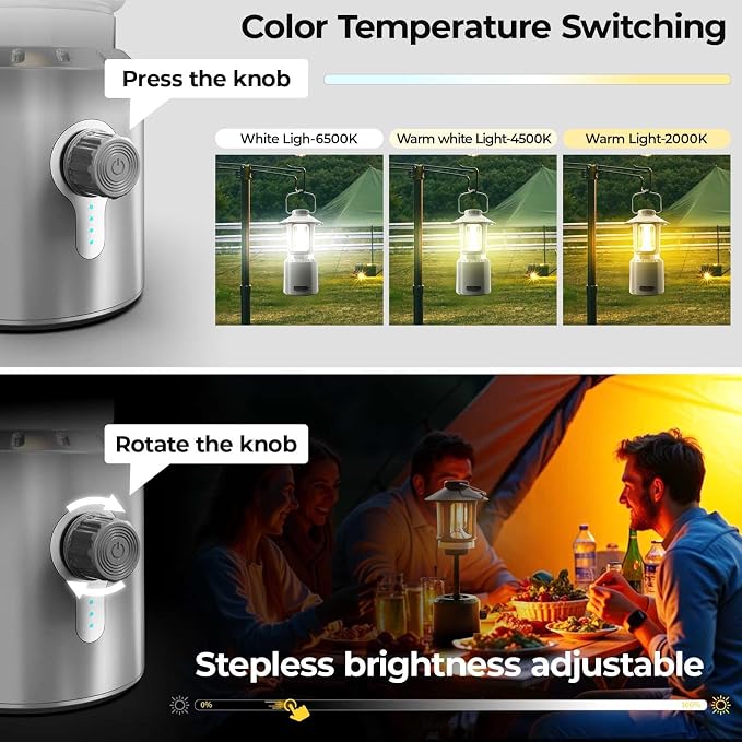LED Camping Lantern, 8000mAh Telescopic Vintage Rechargeable Lantern, Dual Light Source & 3 Light Modes (2000K-6500K), 360° Lighting Emergency Lights for Camping, Home Power Outage, Hurricane, Hiking