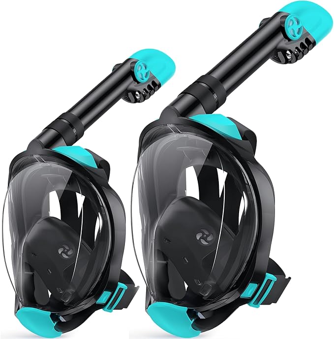 Greatever G2 Full Face Snorkel Mask for Adults Kids, 2 Pcs Snorkeling Set with Foldable Design, Dry Top System, 180° Panoramic View, Anti-Fog & Anti-Leak, Safe Breathing with Camera Mount Included