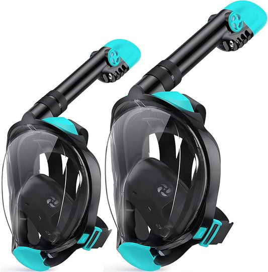 Greatever G2 Full Face Snorkel Mask for Adults Kids, 2 Pcs Snorkeling Set with Foldable Design, Dry Top System, 180° Panoramic View, Anti-Fog & Anti-Leak, Safe Breathing with Camera Mount Included