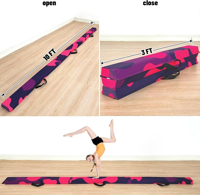 MARFULA 6 FT / 8 FT / 9 FT Folding Gymnastics Beam Foam Balance Floor Beam - Extra Firm - Suede Cover - Anti Slip Bottom with Carry Bag for Kids/Adults Home Use