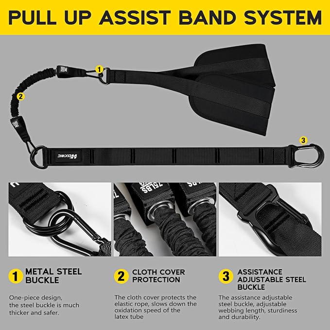 HOXWC Pull Up Assistance Bands, Adjustable Heavy Duty Resistance Band for Pull Up, 3 Pull Up Bands, Comfortable Fabric Feet/Knee Rest, Assistance Bands for Pull-Up, Home Fitness, Body Stretching