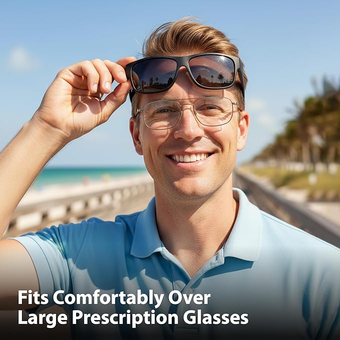 BLUE CUT Fit Over Polarized Sunglasses Driving Clip-on Over Glasses, Solar Shield Sunglasses Over Prescription Glasses