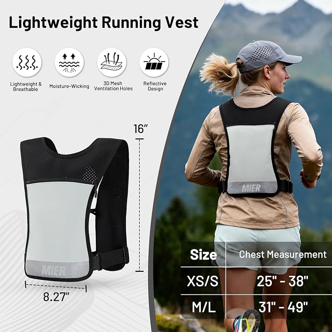 MIER Running Vest for Women Men, Lightweight Breathable Hydration Vest with 500ml Soft Flask Reflective Hydration Backpack for Marathon Cycling Hiking Jogging